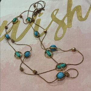 New York & Company Gold Tone With Both Green and Blue Encircled Beaded Necklace